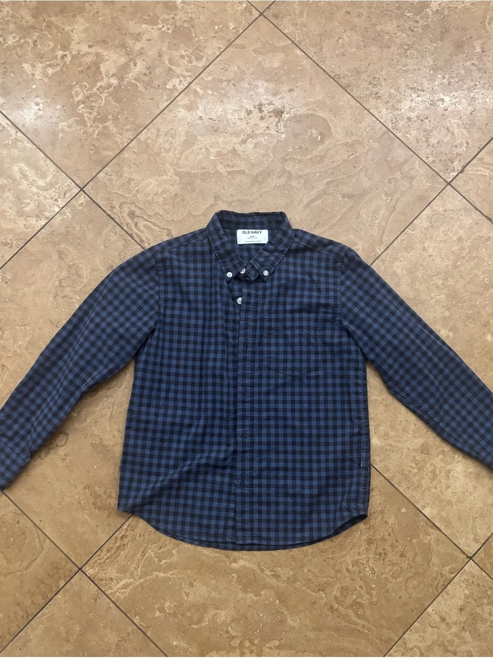 Old Navy Blue and Black Plaid Button-Down Shirt